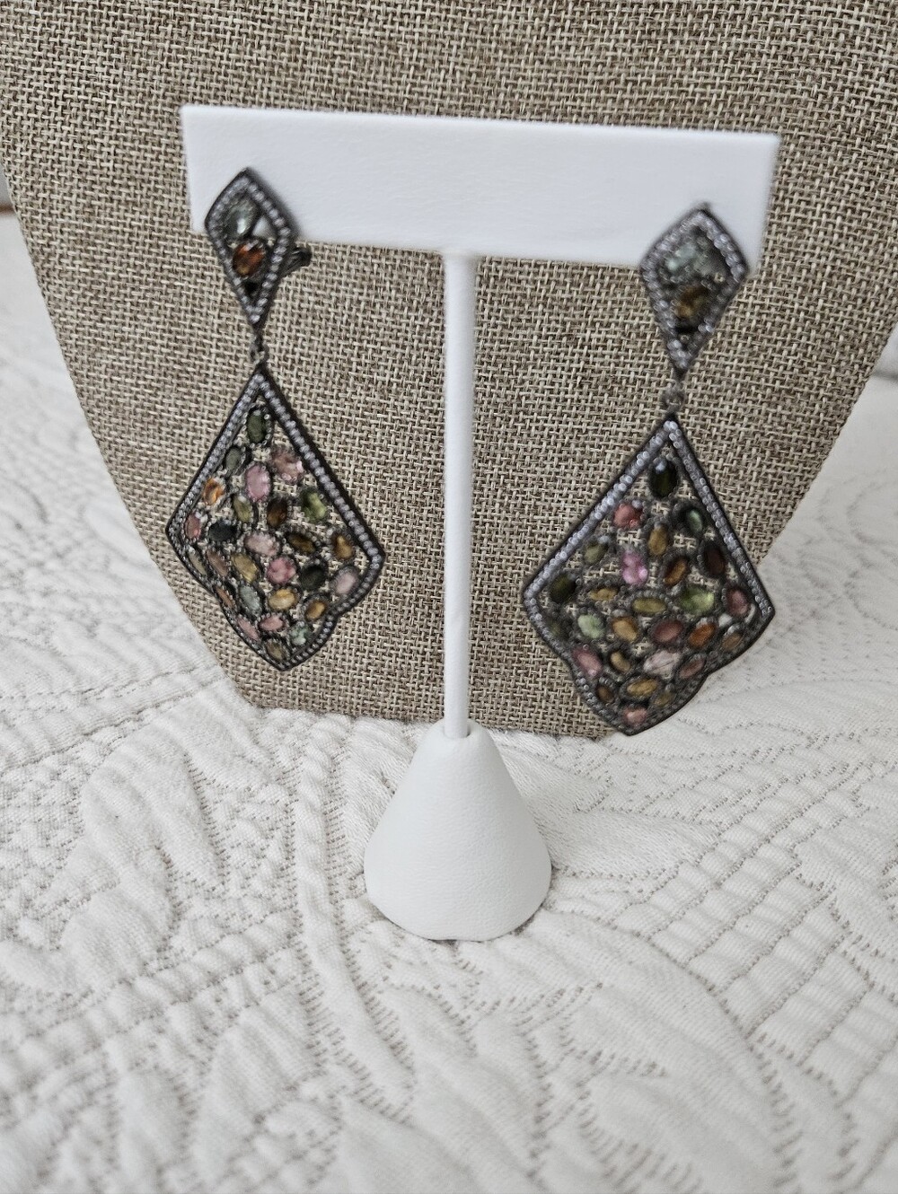 Sterling Silver Multicolor Tourmaline Dangle Earrings - Picture 2 of 5